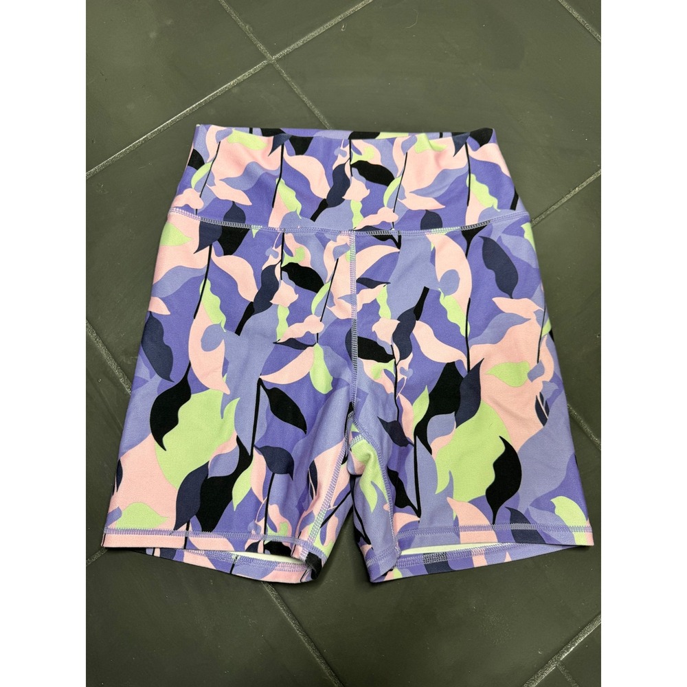 Balance Collection Purple Floral High Waisted Biker Shorts Women Small Athletic